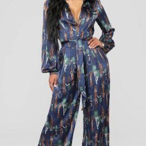 The Entertainer Satin Jumpsuit - Navy